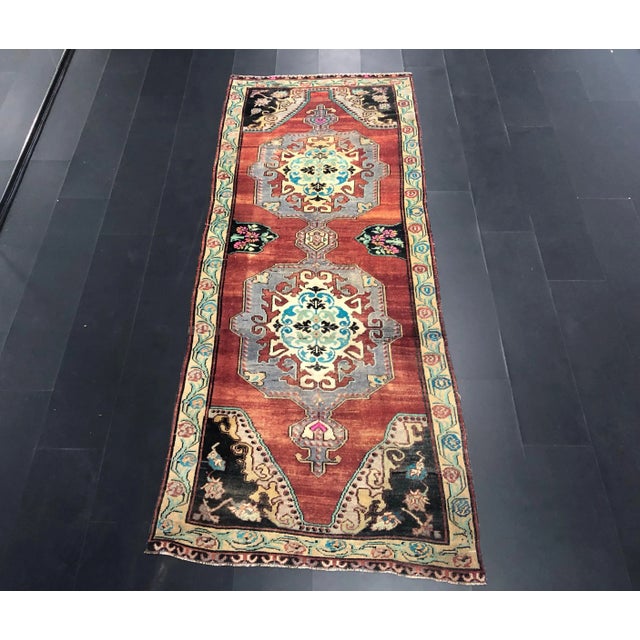 Oversize Medallion Design Vintage Turkish Oushak Faded Runner Rug For Sale - Image 11 of 11