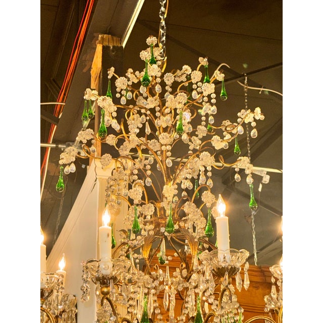 19th Century Italian Tole and Green Crystal Drop Chandelier For Sale - Image 4 of 9