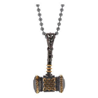 Viking Thor Hammer Sterling Silver & Gold Pendant Necklace For Sale