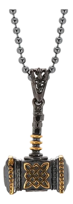 Viking Thor Hammer Sterling Silver & Gold Pendant Necklace