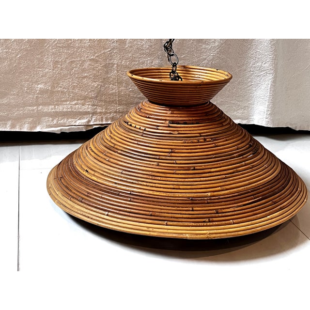 Brown 1960s X-Large Balinese Island Pencil Reed Cone Pendant Light Crespi Style For Sale - Image 8 of 11