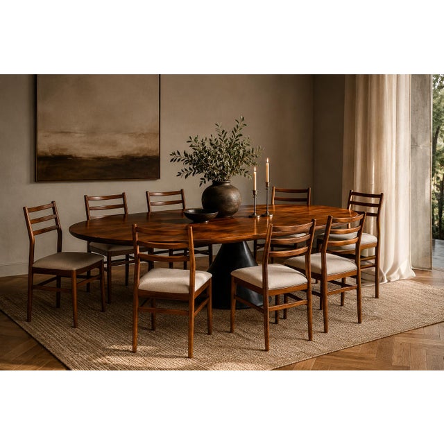 This set of eight chairs exemplifies the refined restraint characteristic of Brazilian mid-century modern design, where...