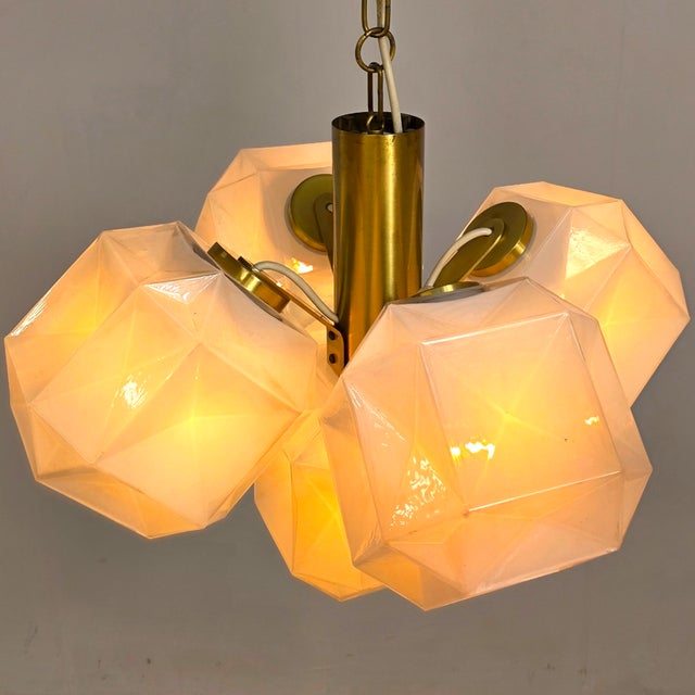 Gold Italian Space Age Murano Glass Cube Chandelier attributed to Oggetti, 1970s For Sale - Image 8 of 14