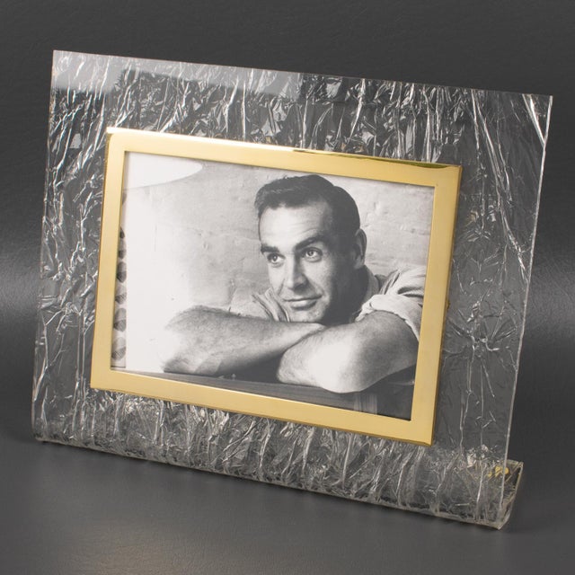 1970s Willy Rizzo Picture Frame in Brass and Ice Effect Lucite For Sale - Image 5 of 12