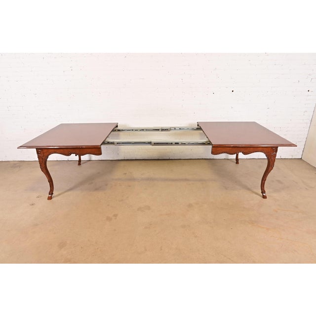 Brown Baker Furniture French Provincial Louis XV Cherry and Burl Wood Extension Dining Table, Newly Refinished For Sale - Image 8 of 13