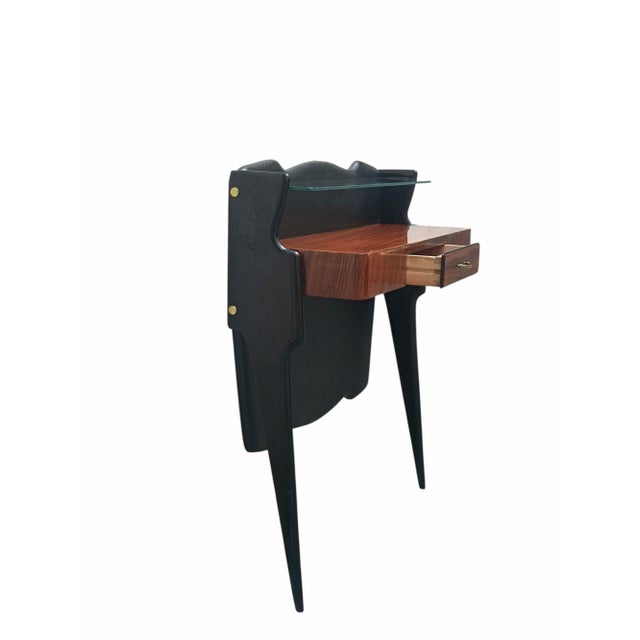 Paolo Buffa Wooden Wall Console Table with Glass Shelf and Drawer from Paolo Buffa, Italy, 1950s For Sale - Image 4 of 9