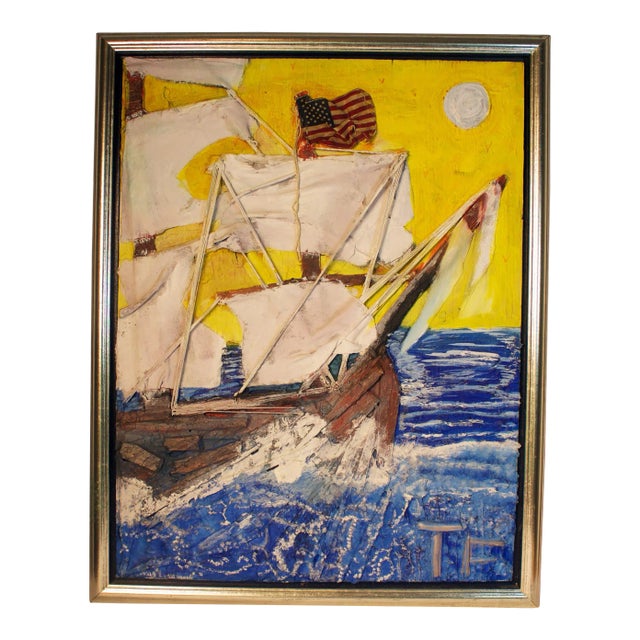 Contemporary Mixed Media Art of an American Clipper Ship For Sale
