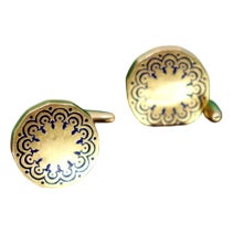 Gold Cufflinks in Button Shape with Blue Accents, Set of 2 For Sale