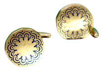 Gold Cufflinks in Button Shape with Blue Accents, Set of 2