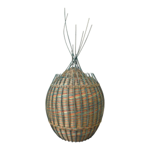 Large Vintage Sally J. Bright Colorful Rattan Wicker Basket With Lid