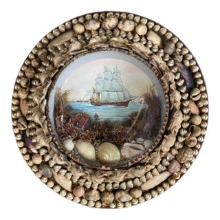 Edwardian Shellwork Valentine Diorama of a Clipper Ship For Sale