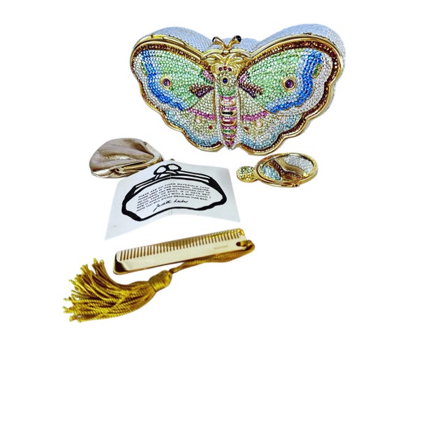 1980s Judith Leiber Butterfly Evening Clutch Shoulder Bag Gemstones Minaudière Crystal Vintage For Sale - Image 9 of 12