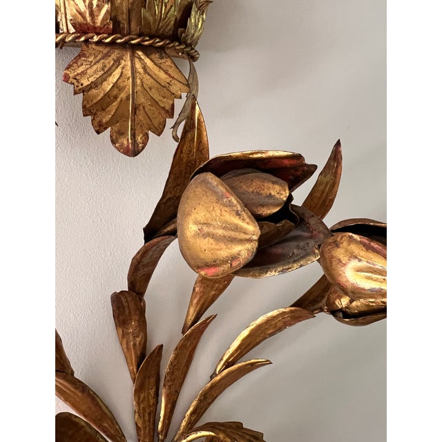 1960s Pair of Italian Gilt Tole Candle Sconces For Sale In Kansas City - Image 6 of 10
