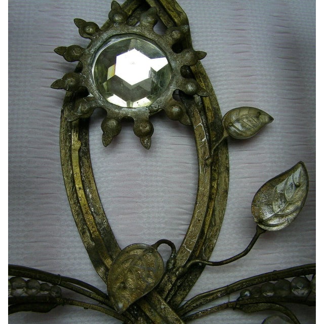 French C. 1950's Maison Bagues French Hollywood Regency Silvered Steel & Crystal "Sun & Ray" Sconce For Sale - Image 3 of 6
