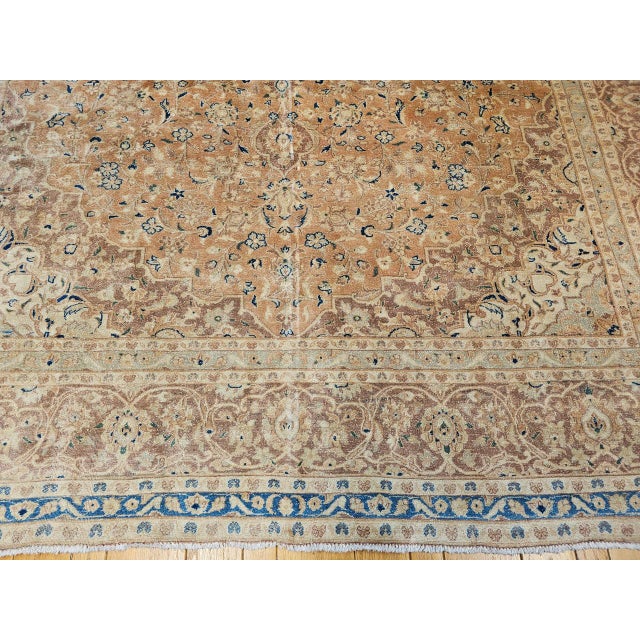 Vintage Tabriz Rug, Hand-Knotted Wool, Floral Pattern, Pale Apricot & Burgundy, 10x13 For Sale - Image 16 of 16