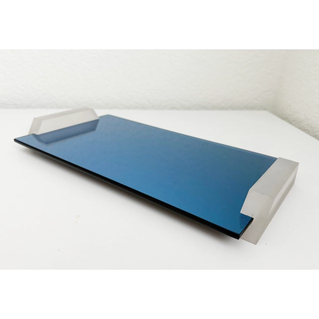 Early 20th Century 1930s Art Deco Cobalt Mirror & Lucite Tray For Sale - Image 5 of 7