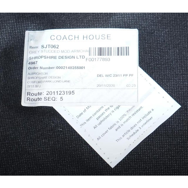 Round Back Armchairs in Grey Leather with Studs from Coach House, Set of 2 For Sale - Image 12 of 13