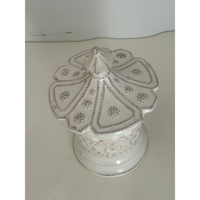 Juliska Jarden du Monde lidded canister. Lid fits snugly. Discontinued item.