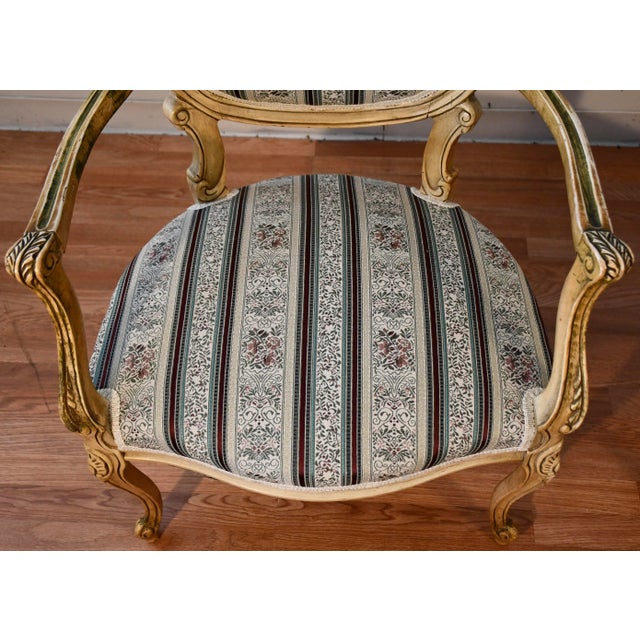 1920 Antique Pair of French Hand Painted Spring-Seat Chairs / New Upholstery For Sale - Image 6 of 13