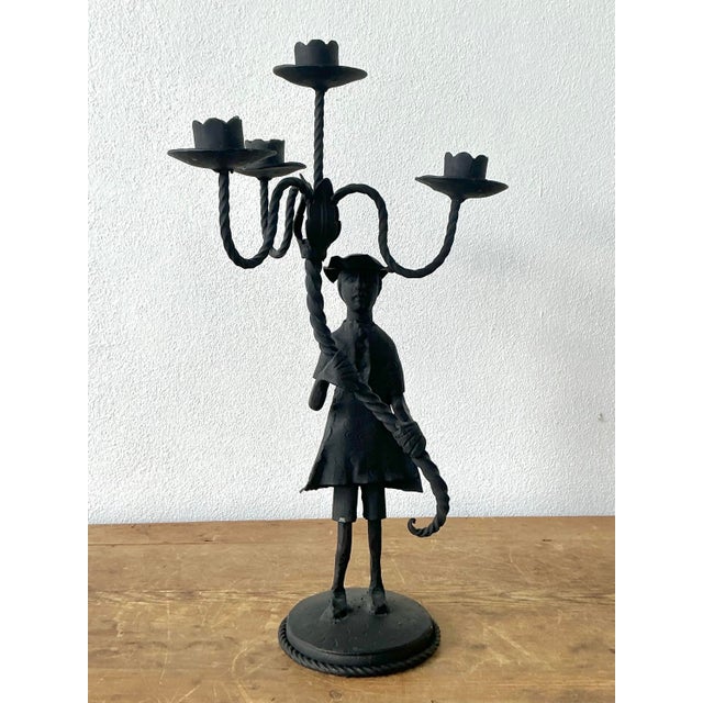 Black Vintage Boho Forged Iron Candelabras - Set of 2 For Sale - Image 8 of 12