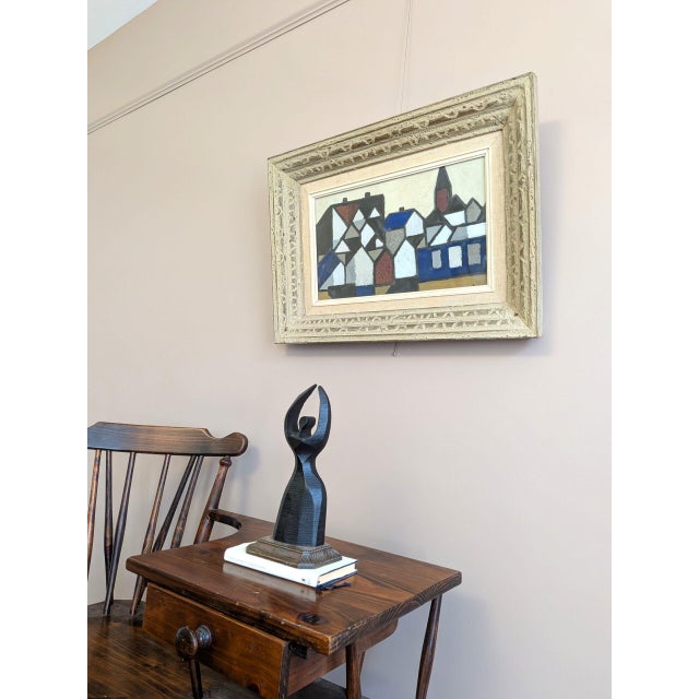 1952 Mid-Century Modern 'Rhythm of Facades' Swedish Geometric Abstract Street Scene Oil Painting, Framed For Sale - Image 4 of 9