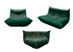 Bottle Green Velvet Togo Lounge Chair, Corner Chair and 2-Seat Sofa by Michel Ducaroy for Ligne Roset, Set of 3