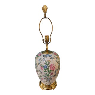 Vintage Chinoiserie Ginger Jar Style Floral Porcelain Lamp For Sale