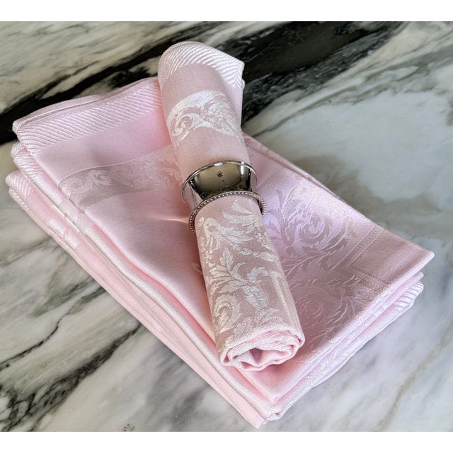 Traditional Vintage Fine Damask Pink Napkins - Set of 8 For Sale - Image 3 of 15