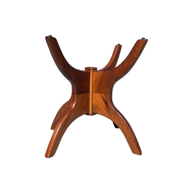 Adrian Pearsall Vintage Mid Century Modern Spider Leg Accent Glass Top End Walnut Table in the Style of Adrian Pearsall 1960s Restored For Sale - Image 4 of 11