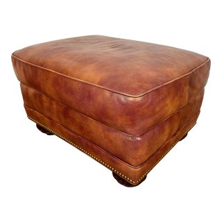 Hancock & Moore Burnt Orange Leather Ottoman For Sale