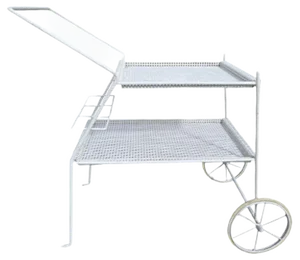 French Perforated White Metal Bar Trolley, 1950s
