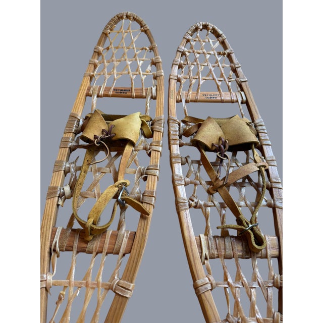 Farmhouse Mid 20th Century Vermont Tubbs Rawhide Leather Snowshoes Wall Decor For Sale - Image 3 of 10