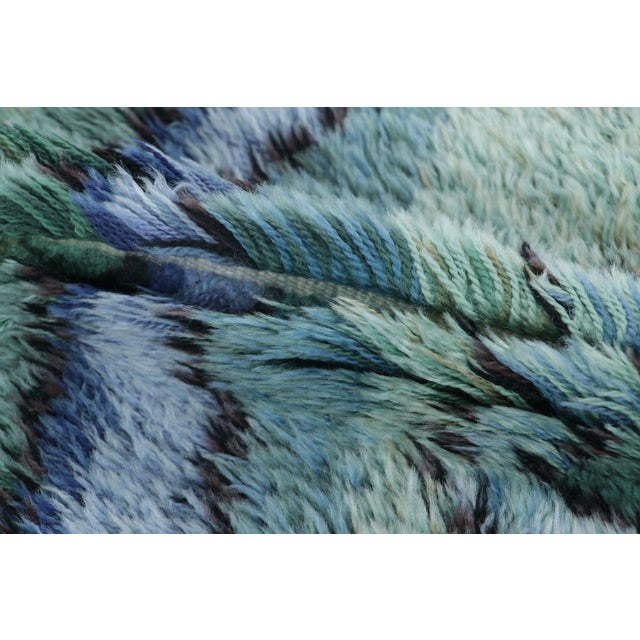 Teal Vintage Swedish Rya Rug With Blue-Teal Concentric Geometric Pattern - Rug & Kilim For Sale - Image 8 of 8