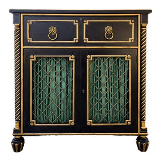 Late 20th Century Mario Buatta for John Widdicomb Lacquered Regency Secretary Cabinet With Brass and Gold Gilt Accents For Sale