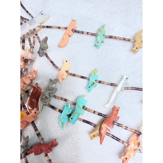 1980s Seven‑Strand Mixed‑Stone Fetish Necklace With Hand‑Cut Heishi & Silver Findings For Sale - Image 10 of 15