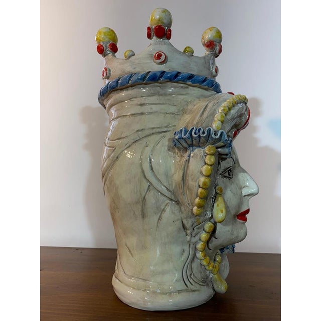 Sicilian Ceramic Heads from Caltagirone, Set of 2 For Sale - Image 4 of 18
