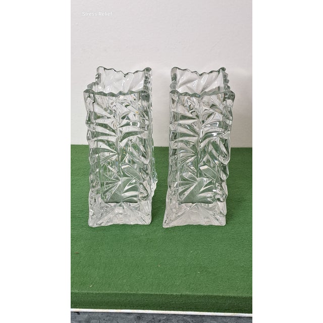 Glass Pair of Vintage Rosenthal Studio-Line Crystal Paper Bag Vases, Germany, 7″ For Sale - Image 7 of 13