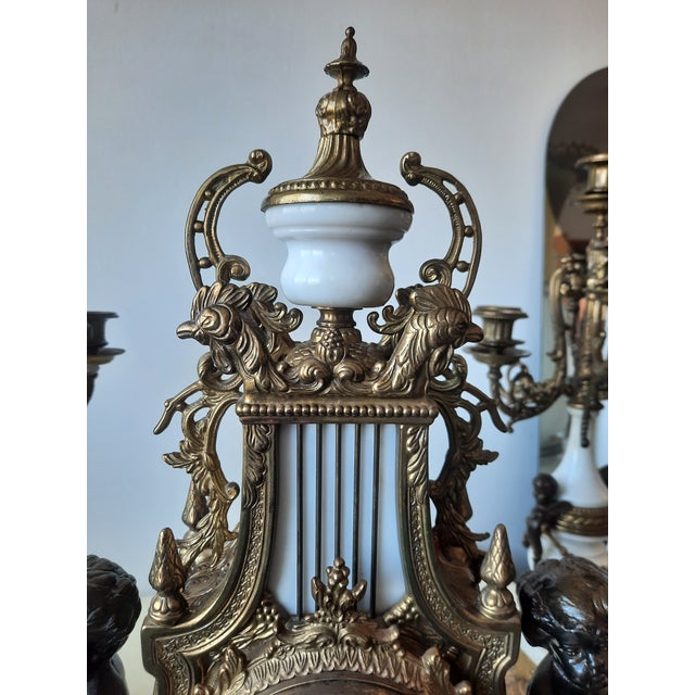 Lancini Clock with Louis XVI Style Candlesticks, 1940s, Set of 3 For Sale - Image 15 of 18