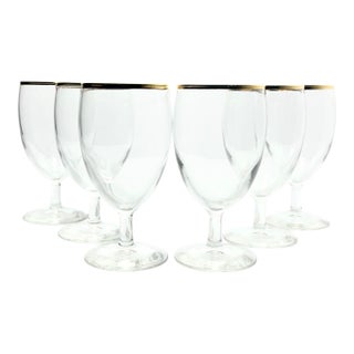 1990s Gold Rim Low Water or Iced Tea Glasses - Set of 6 For Sale