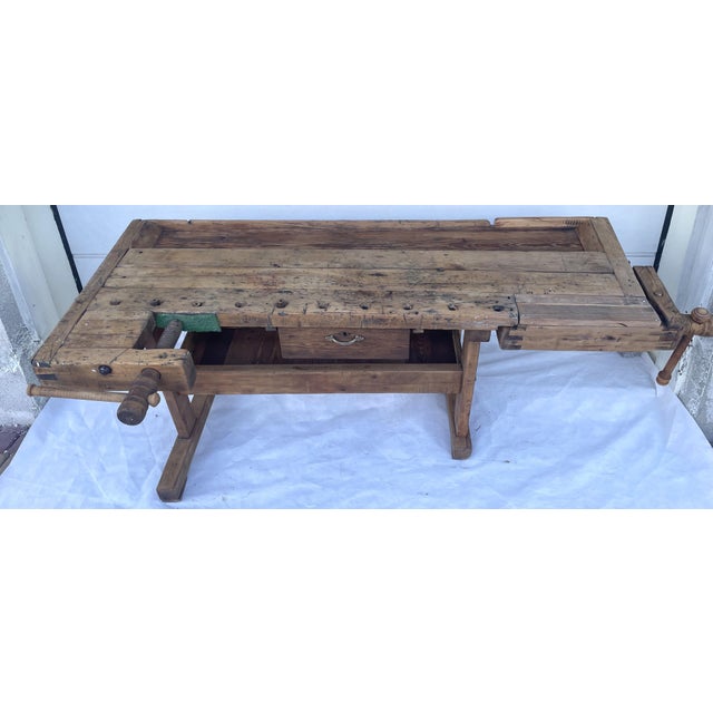 Wood Carpenters Workbench with Drawer and Trough, 1900s For Sale - Image 7 of 18