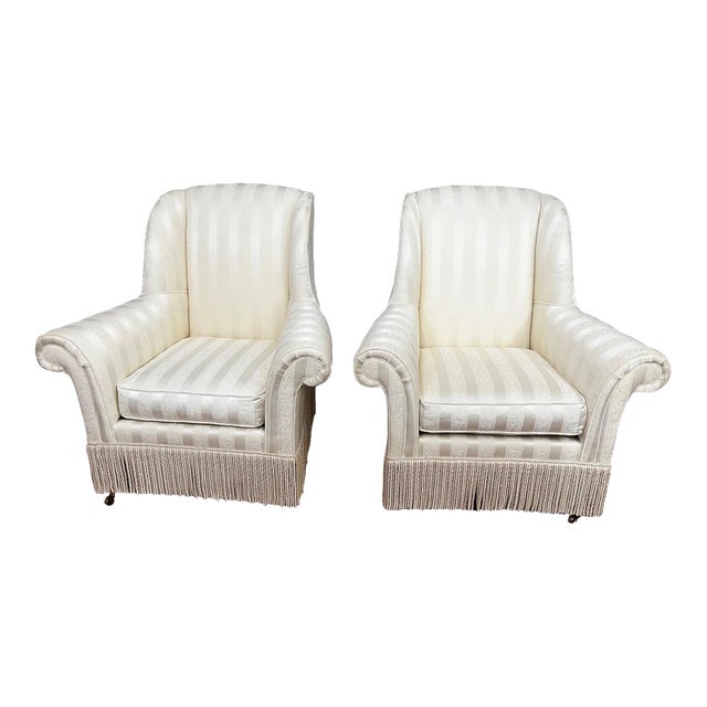 Lillian August Fringe Off-White Lounge Chairs - a Pair For Sale