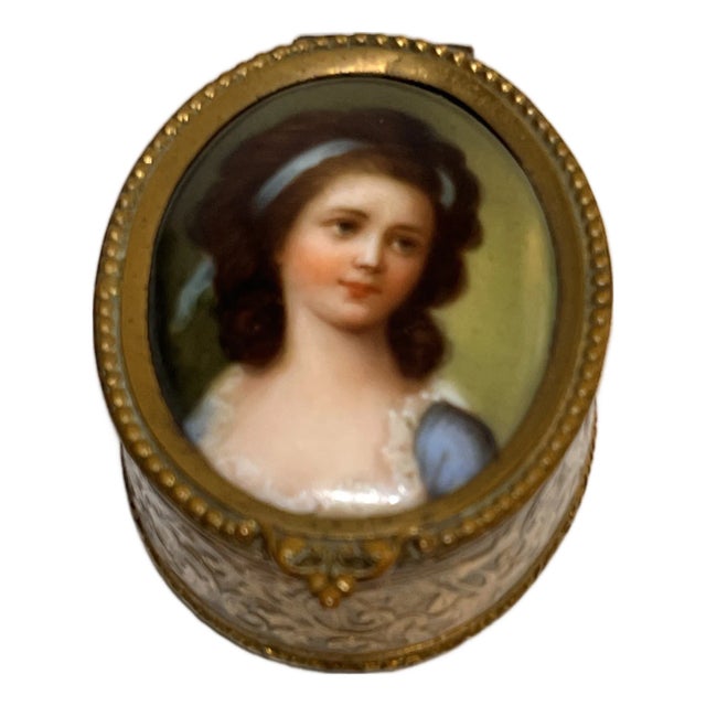 19th Century Vienna Miniature Portrait Gilt Bronze Box For Sale