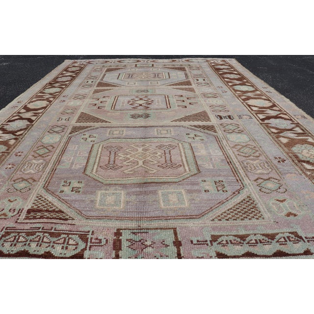 Vintage Turkish Oushak Rug With Tribal Geometric Medallions in Light Lavender For Sale - Image 13 of 16