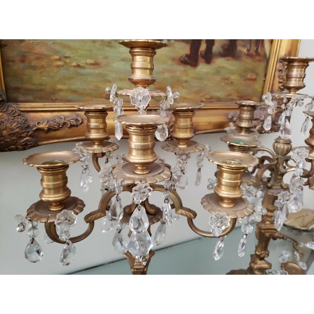 19thc Antique Grand Scale French Louis XVI Style Gilt Bronze W/ Cut Rock Crystal 7 Light Candelabras/ Girandoles a - Pair For Sale - Image 10 of 11