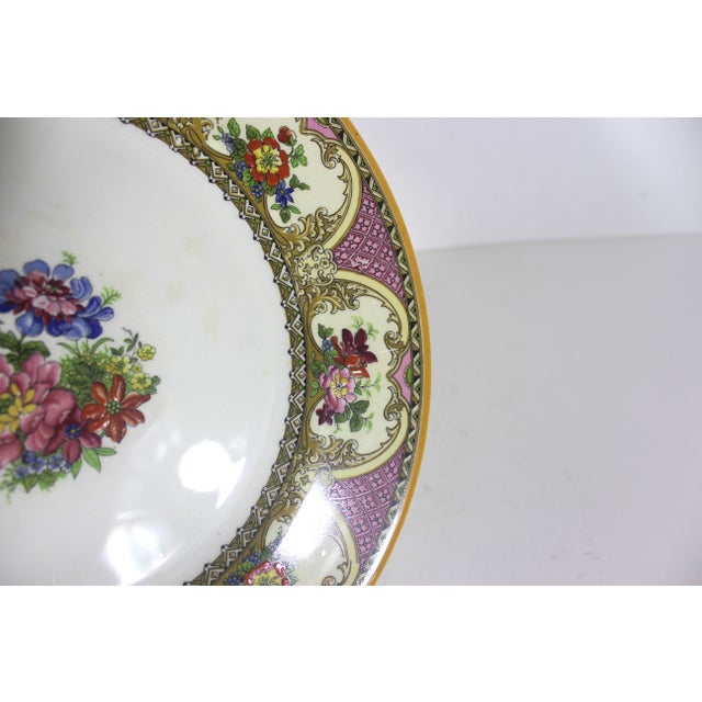 1930s 1930’s Johnson Bros Pareek Jefferson Rose Pink and Yellow Floral Dinner Plate With Orange Edge 10.5” Plate For Sale - Image 5 of 8