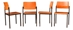 Modernist Chairs in Wood and Metal, 1970s, Set of 4