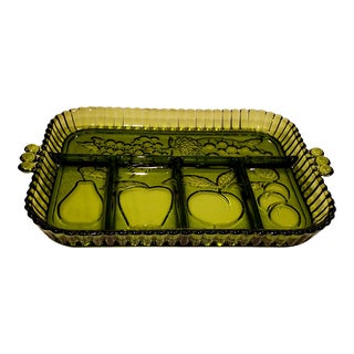 Vintage Indiana Green Glass Fruit and Relish Dish Tray For Sale