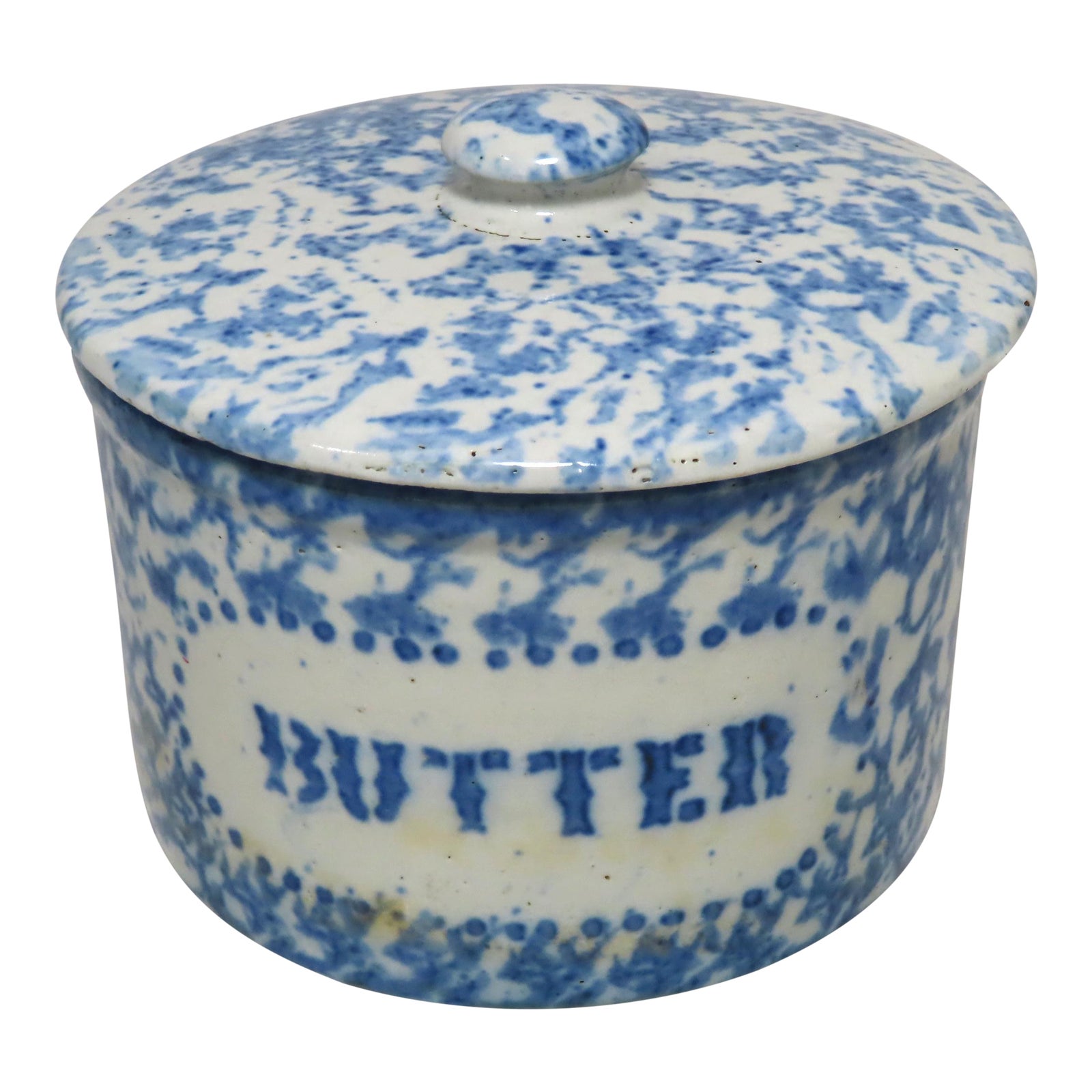 Antique American Blue Sponge Ware Decorated Butter Crock Chairish