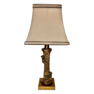 Vintage Two Monkey’s Climbing Faux Bamboo Gold Petite Table Lamp For Sale