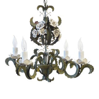 Vintage Italian Green Tole Chandelier For Sale